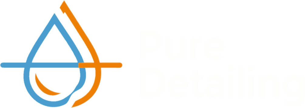 Pure Detailing footer logo with a blue and orange water droplet icon